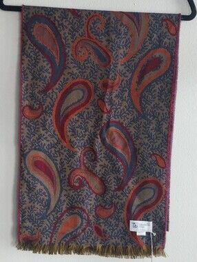 Johnstons of Elgin Made in Scotland Multicolor Paisley Fine Merino Wool Scarf